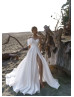 White Pleated Satin Slit Unusual Wedding Dress